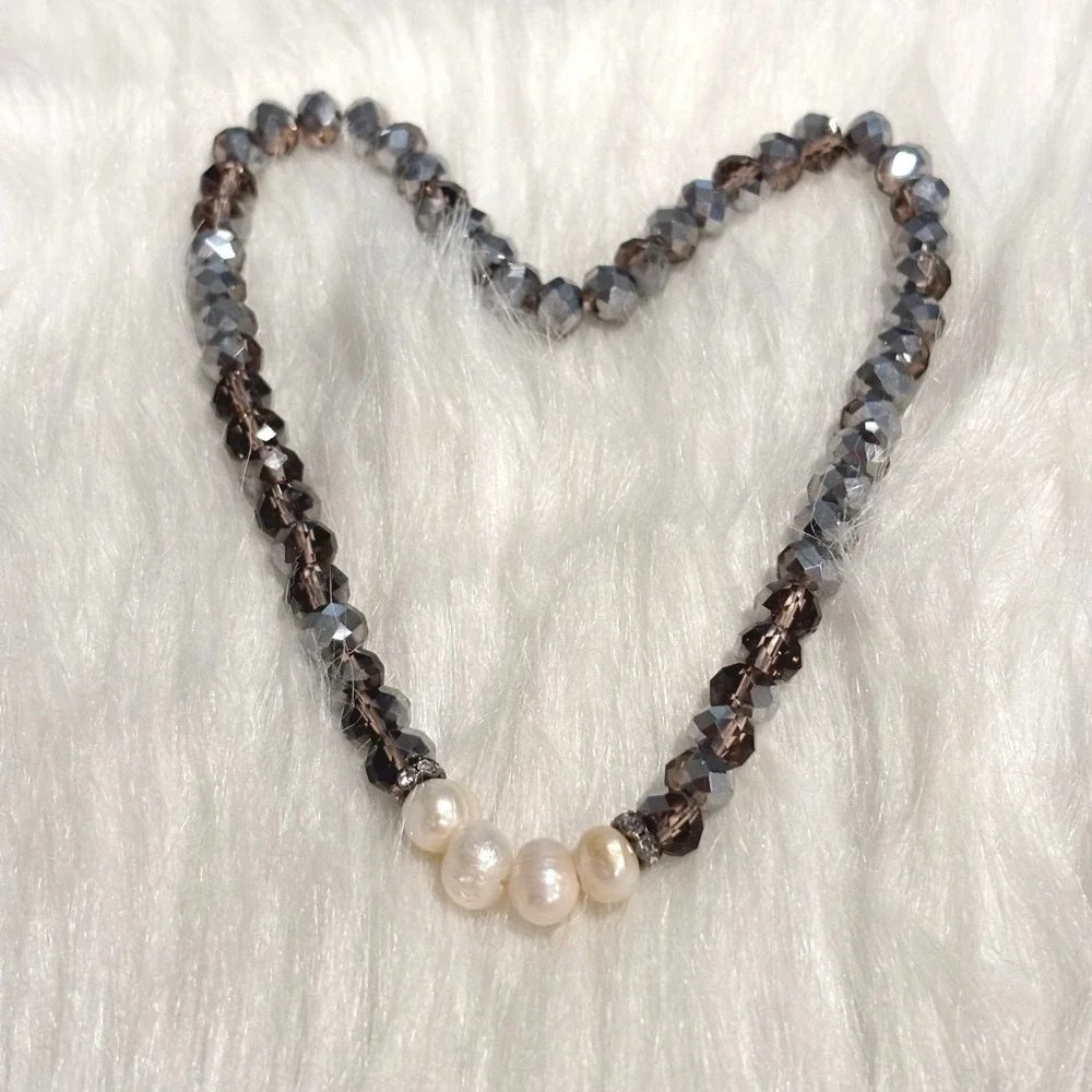 Pearl Beaded Choker Necklace Crystal‎ Glass Coquette Ballet Feminine Boho 20663